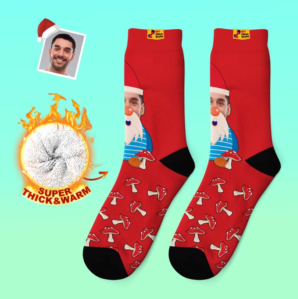 Weihnachtsgeschenke, Benutzerdefinierte Dicke Socken Foto 3d Digital Gedruckte Socken Herbst Winter Warme Socken Weihnachtszwerg Pilze - GesichtSocken