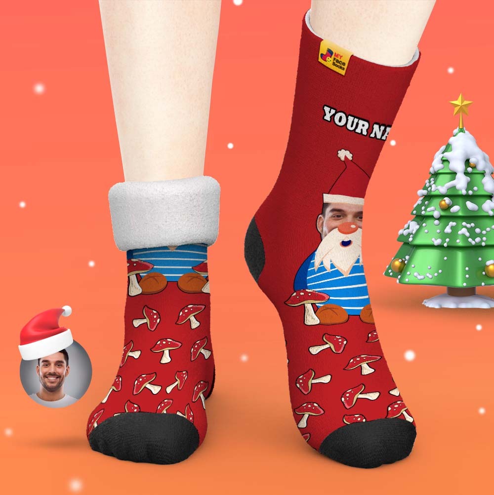 Weihnachtsgeschenke, Benutzerdefinierte Dicke Socken Foto 3d Digital Gedruckte Socken Herbst Winter Warme Socken Weihnachtszwerg Pilze - GesichtSocken