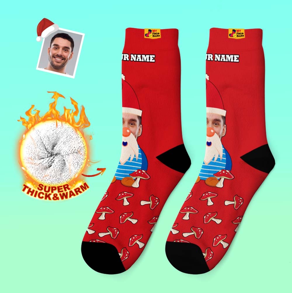 Weihnachtsgeschenke, Benutzerdefinierte Dicke Socken Foto 3d Digital Gedruckte Socken Herbst Winter Warme Socken Weihnachtszwerg Pilze - GesichtSocken