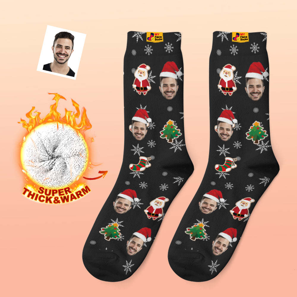 Benutzerdefinierte Dicke Socken Foto 3d Digital Gedruckte Socken Herbst Winter Warme Socken Weihnachtsmann Socke Weihnachten - GesichtSocken