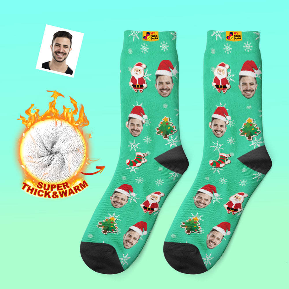 Benutzerdefinierte Dicke Socken Foto 3d Digital Gedruckte Socken Herbst Winter Warme Socken Weihnachtsmann Socke Weihnachten - GesichtSocken