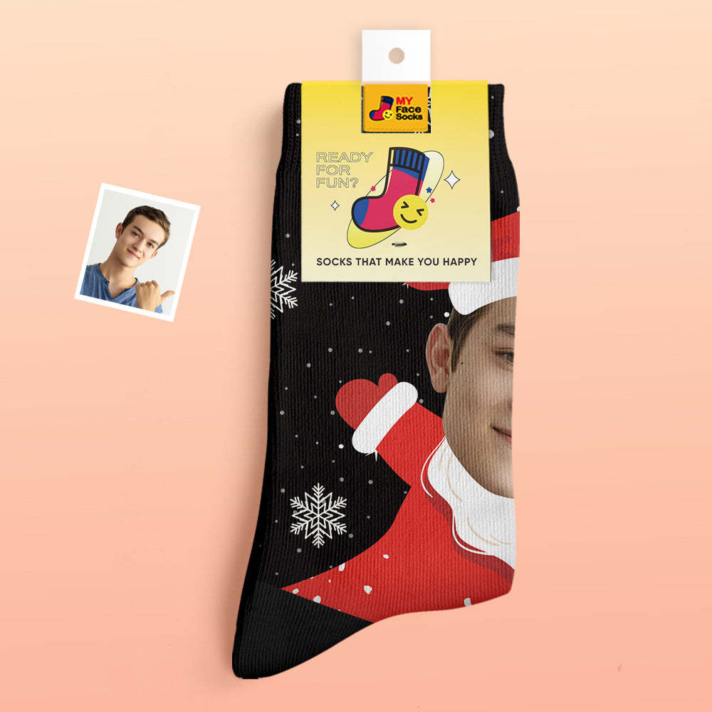Benutzerdefinierte Dicke Socken Foto 3d Digital Gedruckte Socken Herbst Winter Warme Socken Schnee Santa Happy Face Socken Weihnachtsgeschenk - GesichtSocken