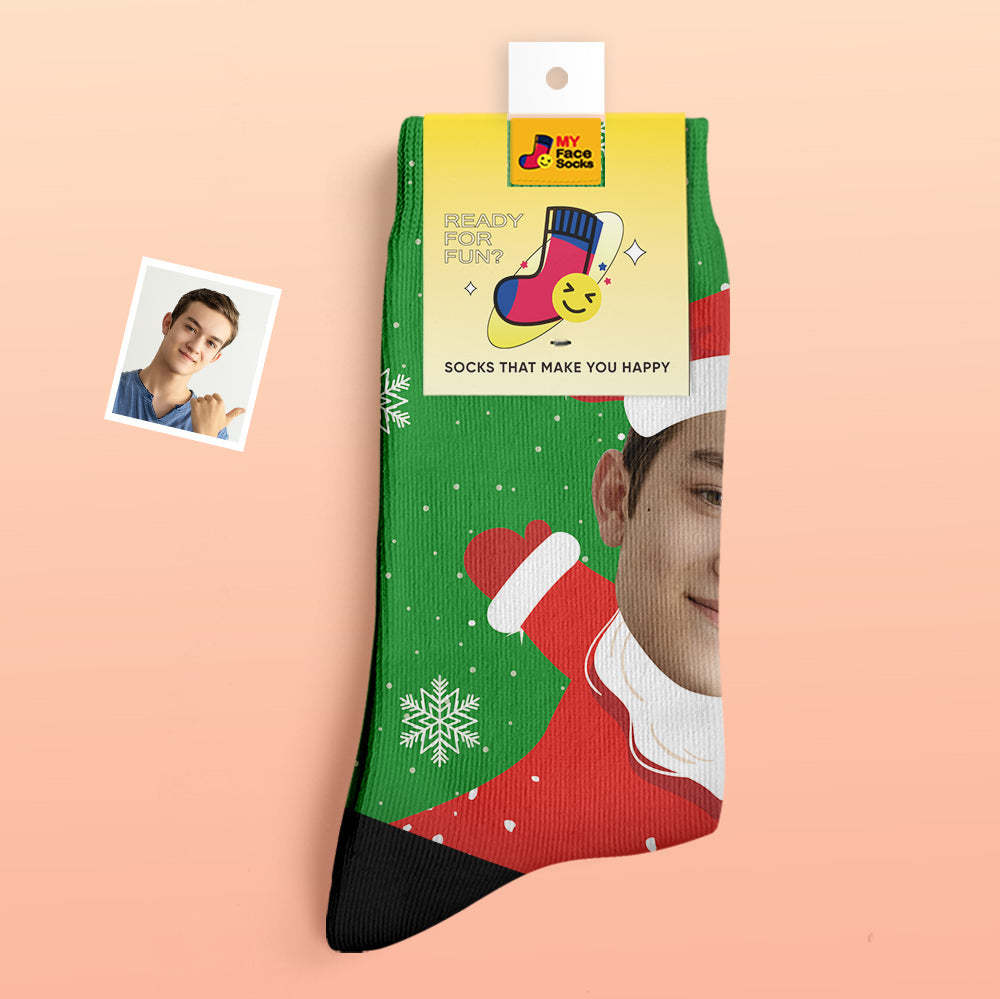 Benutzerdefinierte Dicke Socken Foto 3d Digital Gedruckte Socken Herbst Winter Warme Socken Schnee Santa Happy Face Socken Weihnachtsgeschenk - GesichtSocken