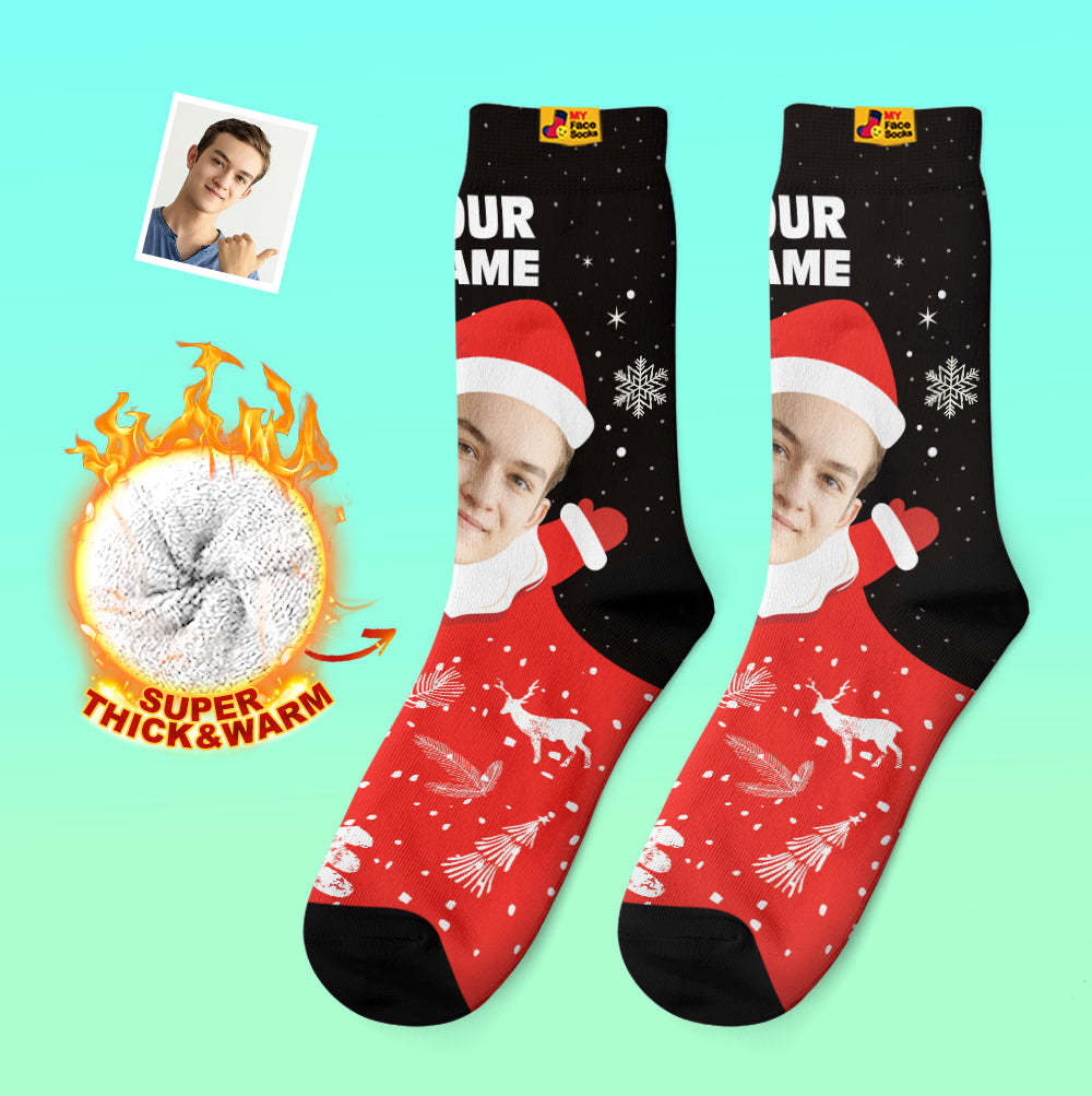 Benutzerdefinierte Dicke Socken Foto 3d Digital Gedruckte Socken Herbst Winter Warme Socken Schnee Santa Happy Face Socken Weihnachtsgeschenk - GesichtSocken