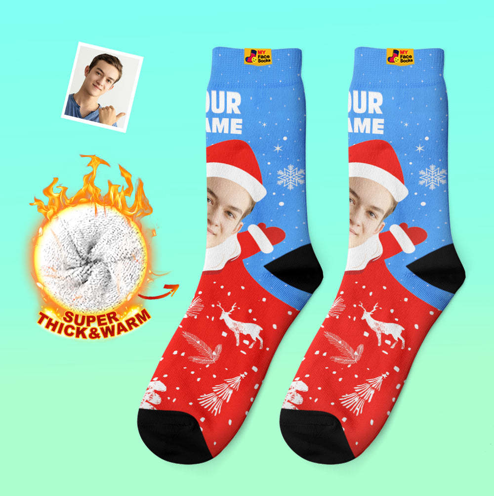 Benutzerdefinierte Dicke Socken Foto 3d Digital Gedruckte Socken Herbst Winter Warme Socken Schnee Santa Happy Face Socken Weihnachtsgeschenk - GesichtSocken