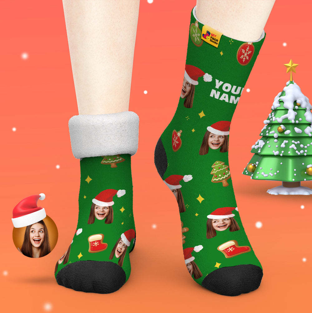 Benutzerdefinierte Dicke Socken Foto 3d Digital Gedruckte Socken Herbst Winter Warme Socken Weihnachtsbaum Dekor Gesichtssocken Lustiges Weihnachtsgeschenk - GesichtSocken