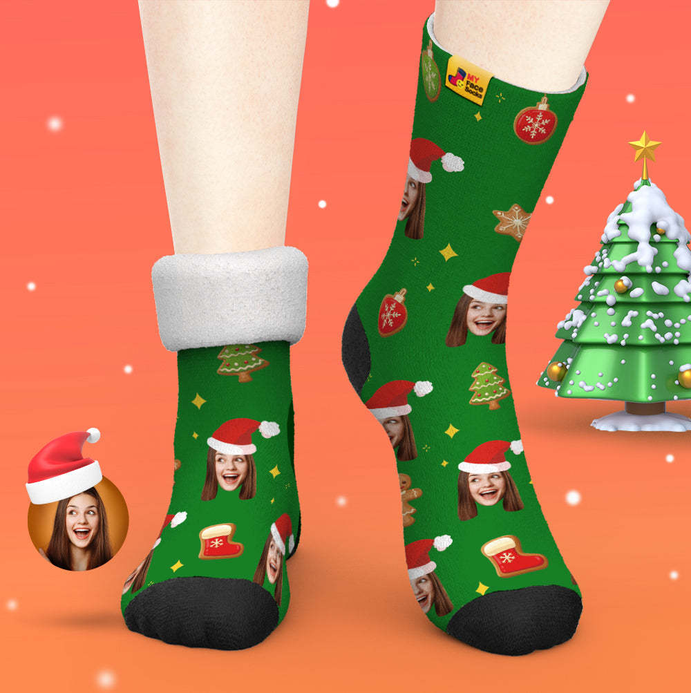Benutzerdefinierte Dicke Socken Foto 3d Digital Gedruckte Socken Herbst Winter Warme Socken Weihnachtsbaum Dekor Gesichtssocken Lustiges Weihnachtsgeschenk - GesichtSocken
