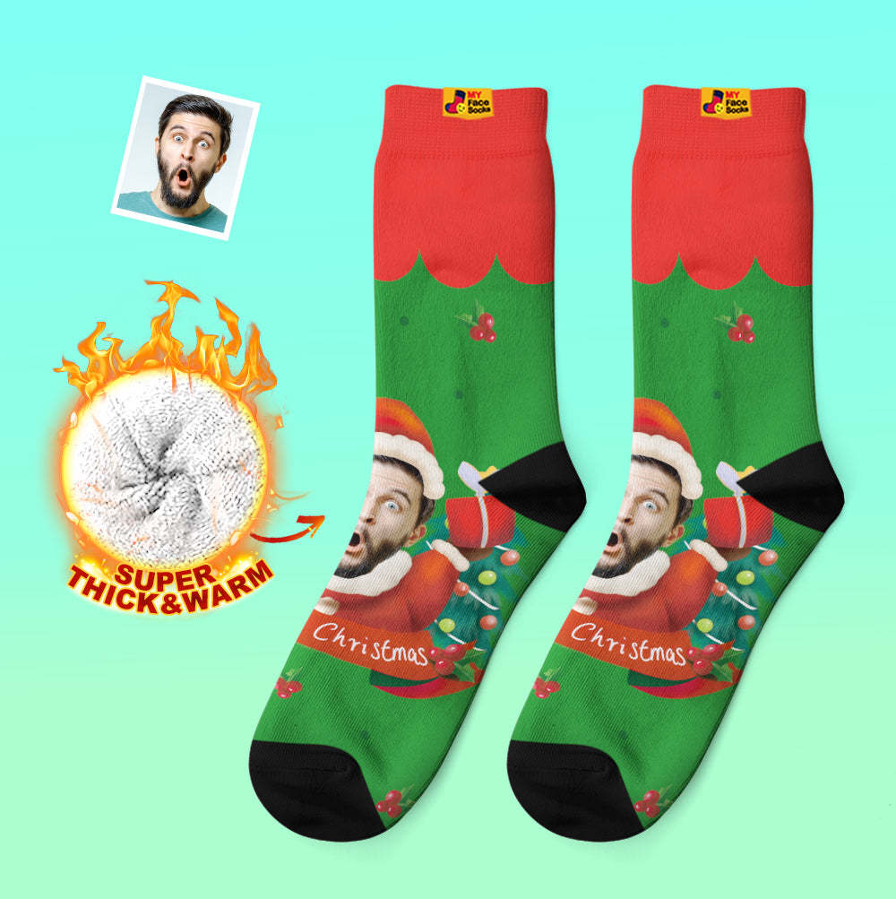Benutzerdefinierte Dicke Socken Foto Herbst Winter Warme Socken Weihnachtsmann Hüte Weihnachtsgeschenk Socken Weihnachtsglocken - GesichtSocken