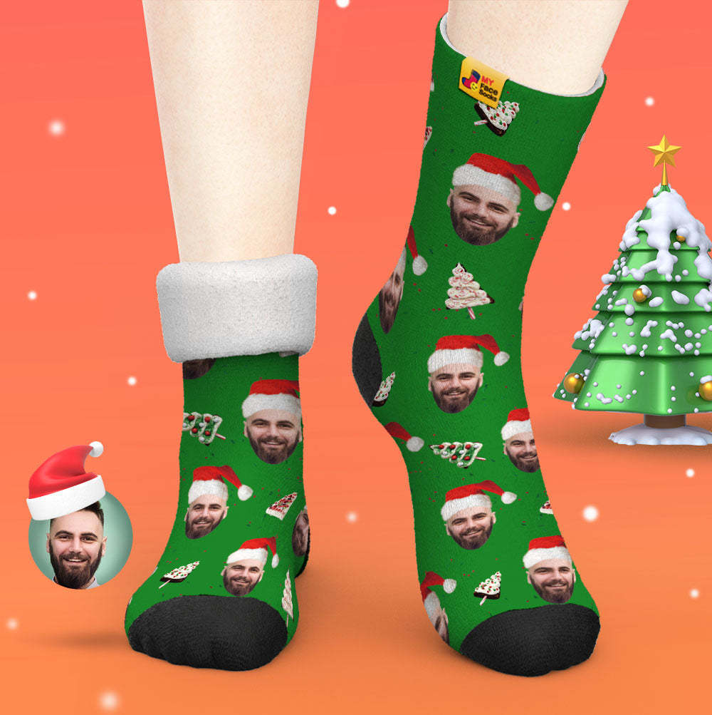 Benutzerdefinierte Dicke Socken Foto Herbst Winter Warme Socken Weihnachtskuchen Socken Frohe Weihnachten - GesichtSocken