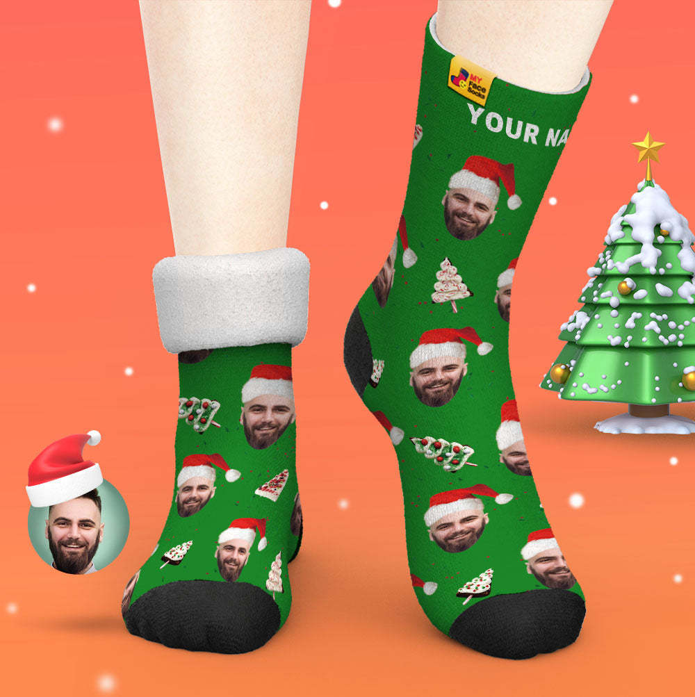 Benutzerdefinierte Dicke Socken Foto Herbst Winter Warme Socken Weihnachtskuchen Socken Frohe Weihnachten - GesichtSocken