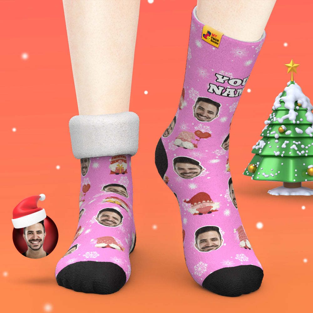 Rosa Weihnachten Benutzerdefinierte Dicke Socken Foto 3d Digital Gedruckte Socken Herbst Winter Warme Socken Süßes Geschenk - GesichtSocken