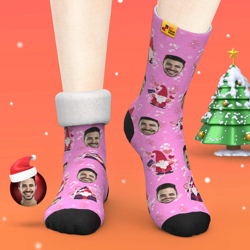 Rosa Weihnachten Benutzerdefinierte Dicke Socken Foto 3d Digital Gedruckte Socken Herbst Winter Warme Socken - GesichtSocken