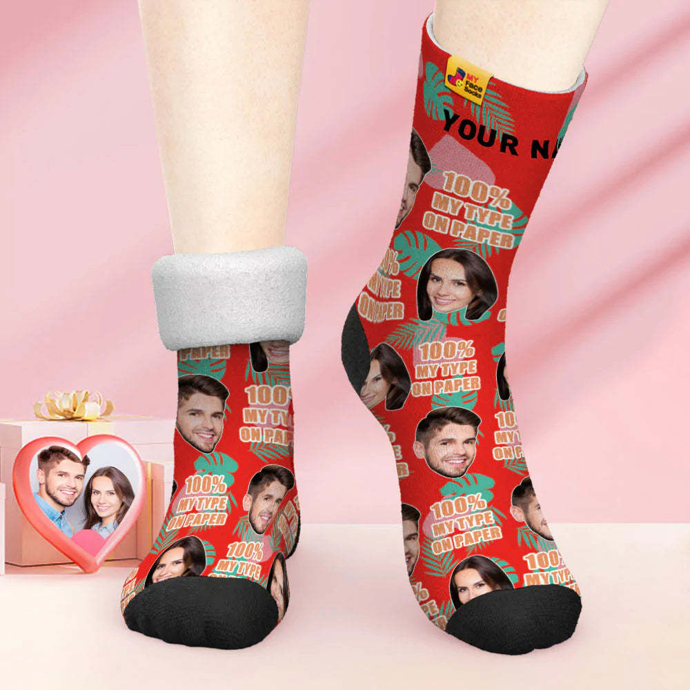 Kundenspezifische Dicke Foto-socken Valentinstagsgeschenk Warme Socken 100 % Mein Typ Auf Papier Gesichtssocken - GesichtSocken