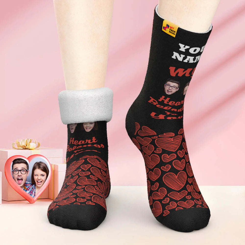 Benutzerdefinierte Dicke Foto Socken Valentinstag Geschenk Warme Socken My Heart Belongs To You Face Socken - GesichtSocken