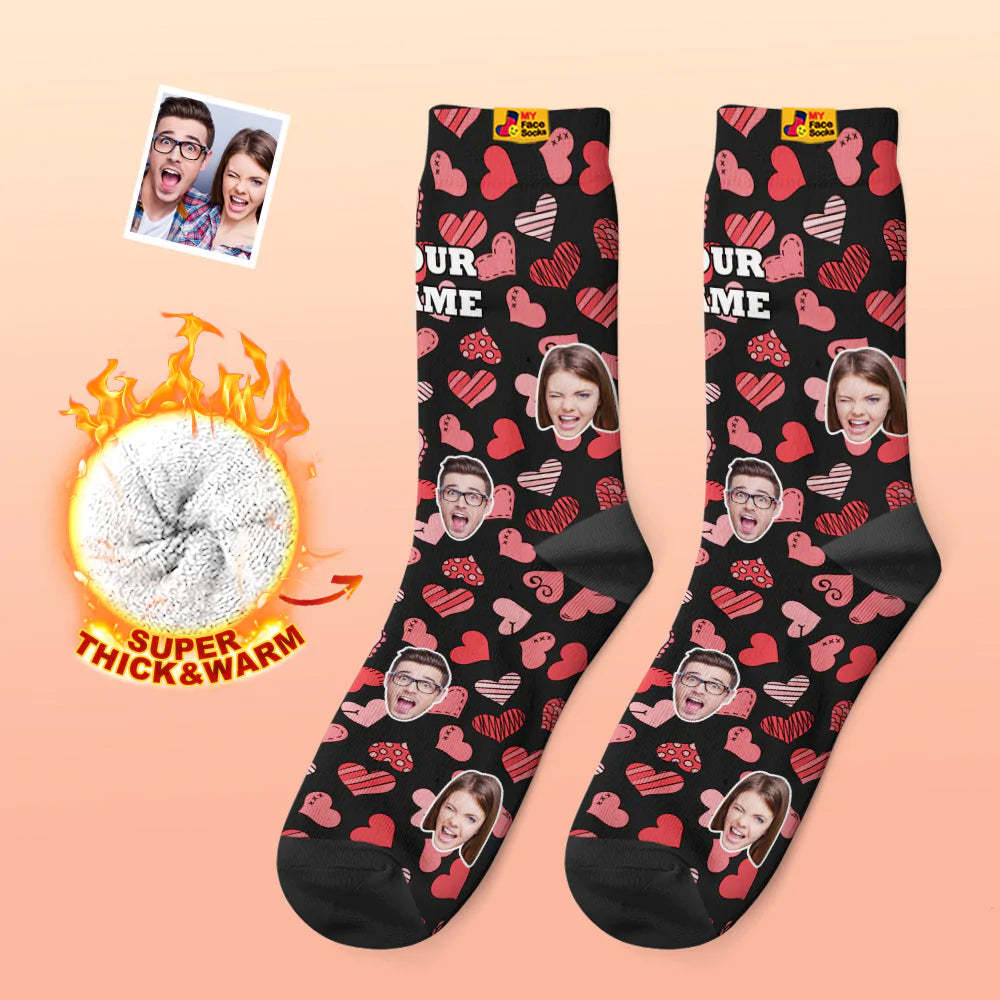 Benutzerdefinierte Dicke Foto Socken Valentinstag Geschenk Warme Socken Verschiedene Herzen Gesicht Socken - GesichtSocken
