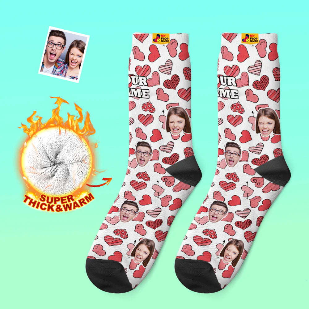 Benutzerdefinierte Dicke Foto Socken Valentinstag Geschenk Warme Socken Verschiedene Herzen Gesicht Socken - GesichtSocken