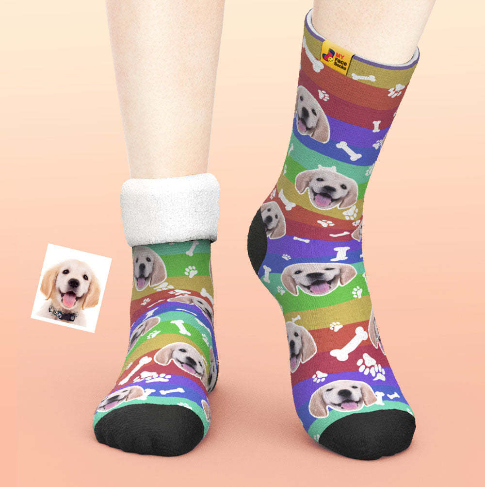Benutzerdefinierte Dicke Socken Foto 3d Digital Gedruckte Socken Herbst Winter Warme Socken Regenbogen Hund - GesichtSocken