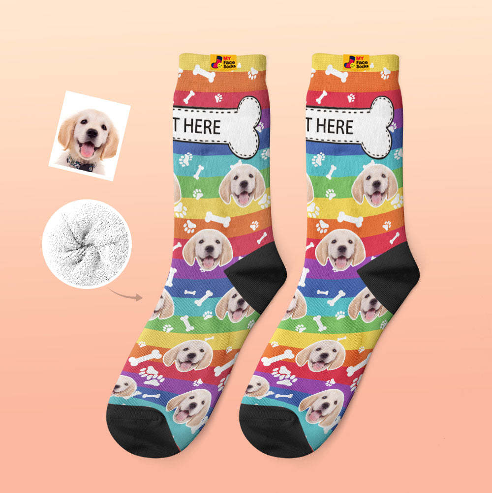 Benutzerdefinierte Dicke Socken Foto 3d Digital Gedruckte Socken Herbst Winter Warme Socken Regenbogen Hund - GesichtSocken