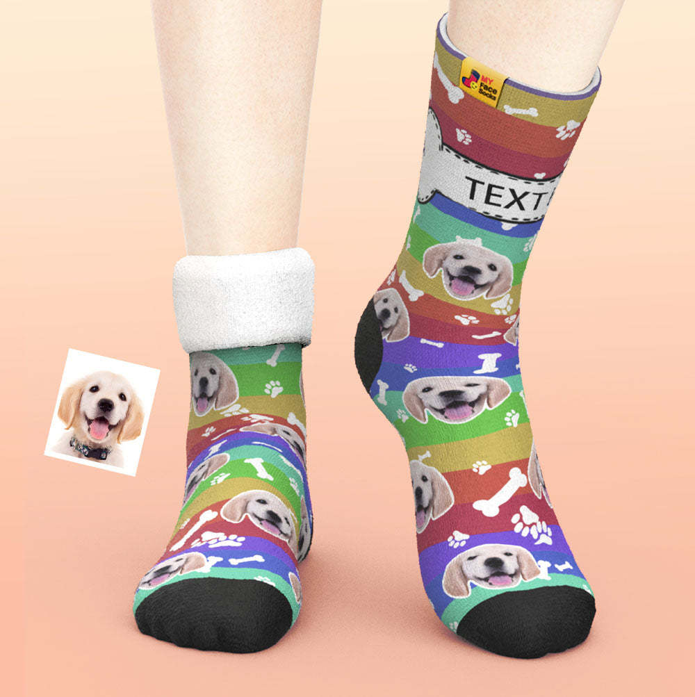 Benutzerdefinierte Dicke Socken Foto 3d Digital Gedruckte Socken Herbst Winter Warme Socken Regenbogen Hund - GesichtSocken