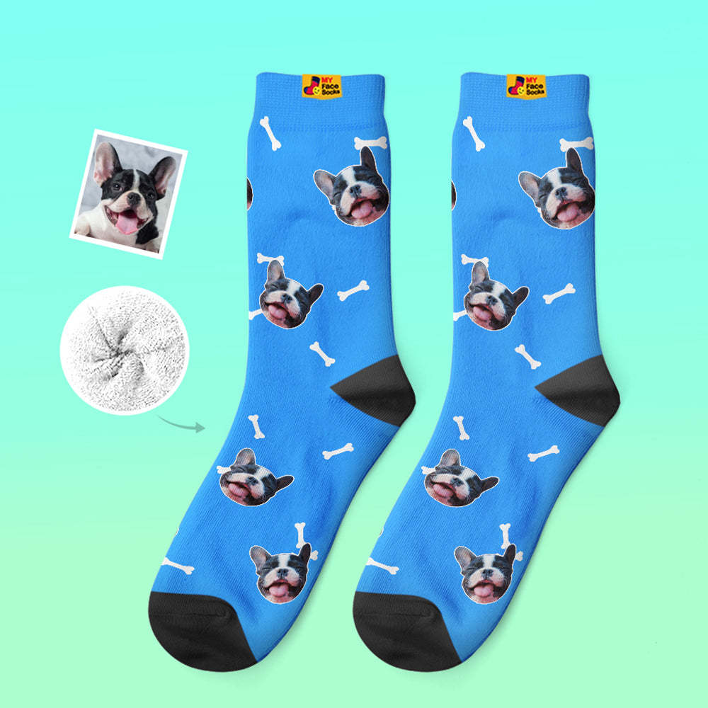 Benutzerdefinierte Dicke Socken Foto 3d Digital Gedruckte Socken Herbst Winter Warme Socken Knochen Und Fußabdruck - GesichtSocken