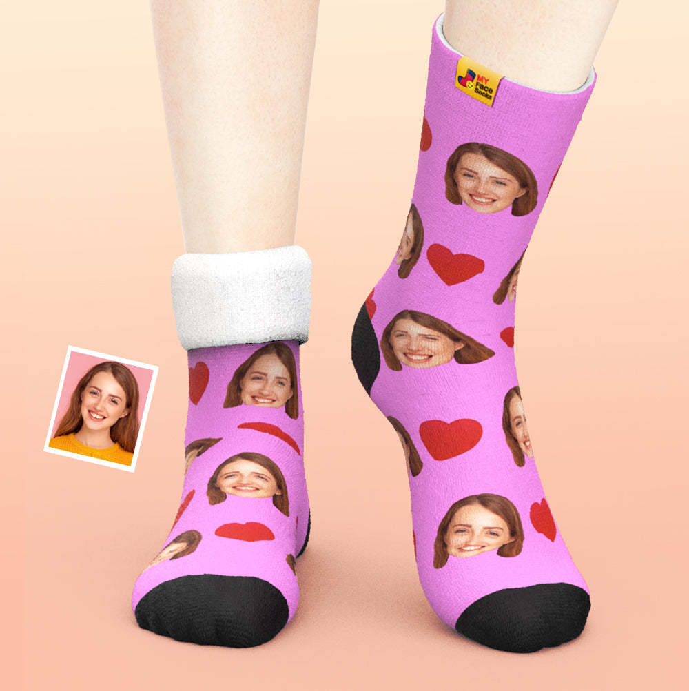 Benutzerdefinierte Dicke Socken Foto 3d Digital Gedruckte Socken Herbst Winter Warme Socken Liebe Herz - GesichtSocken