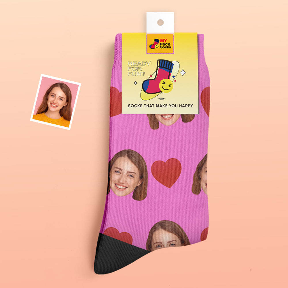 Benutzerdefinierte Dicke Socken Foto 3d Digital Gedruckte Socken Herbst Winter Warme Socken Liebe Herz - GesichtSocken