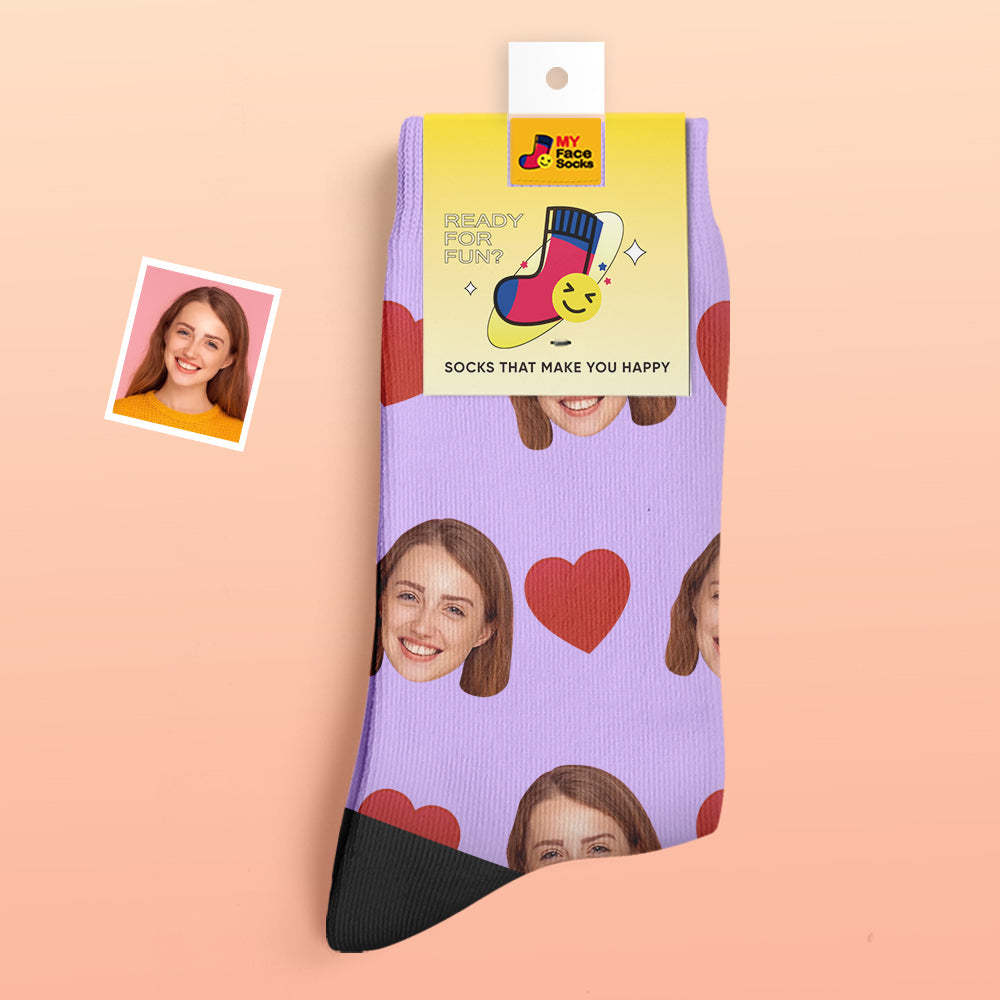 Benutzerdefinierte Dicke Socken Foto 3d Digital Gedruckte Socken Herbst Winter Warme Socken Liebe Herz - GesichtSocken