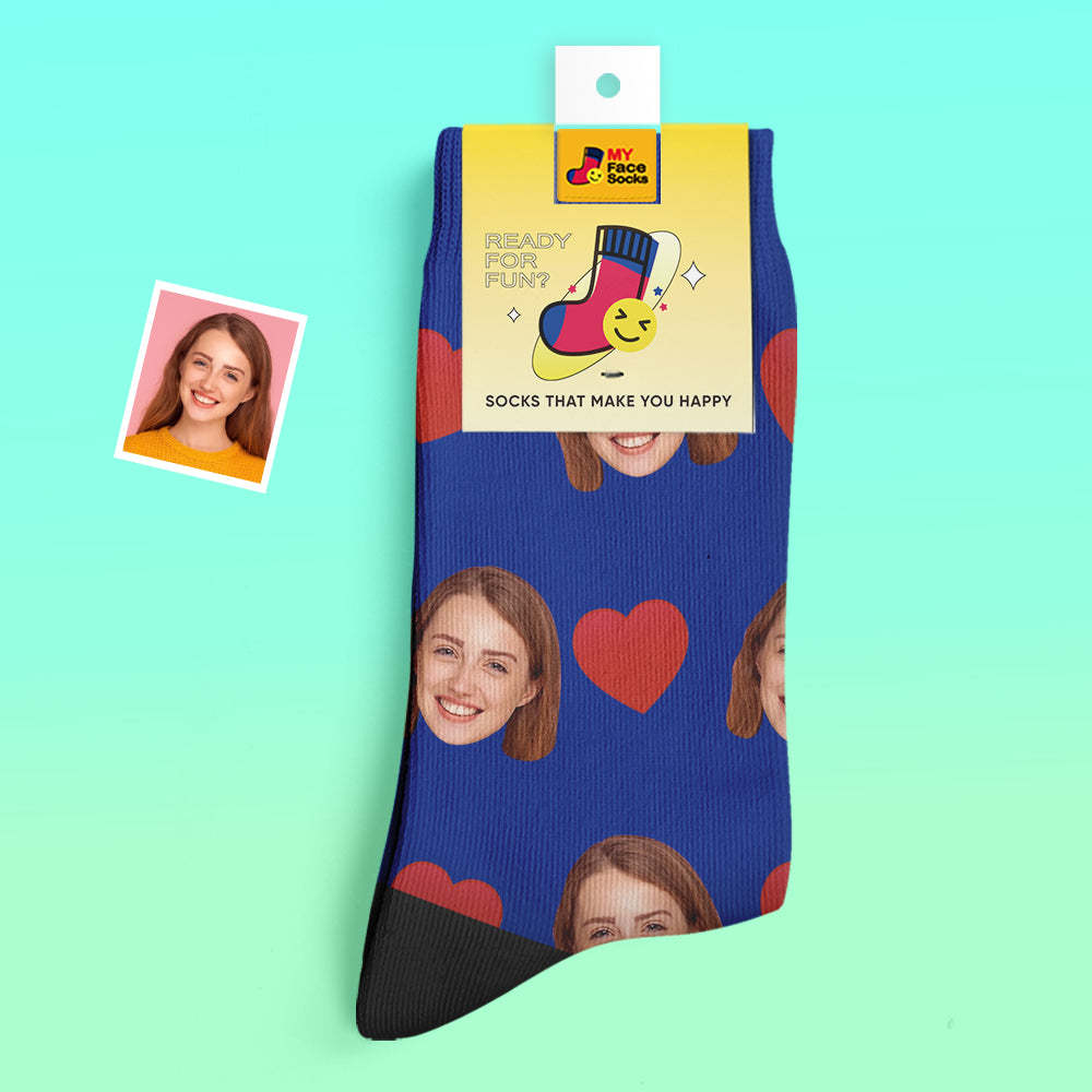 Benutzerdefinierte Dicke Socken Foto 3d Digital Gedruckte Socken Herbst Winter Warme Socken Liebe Herz - GesichtSocken