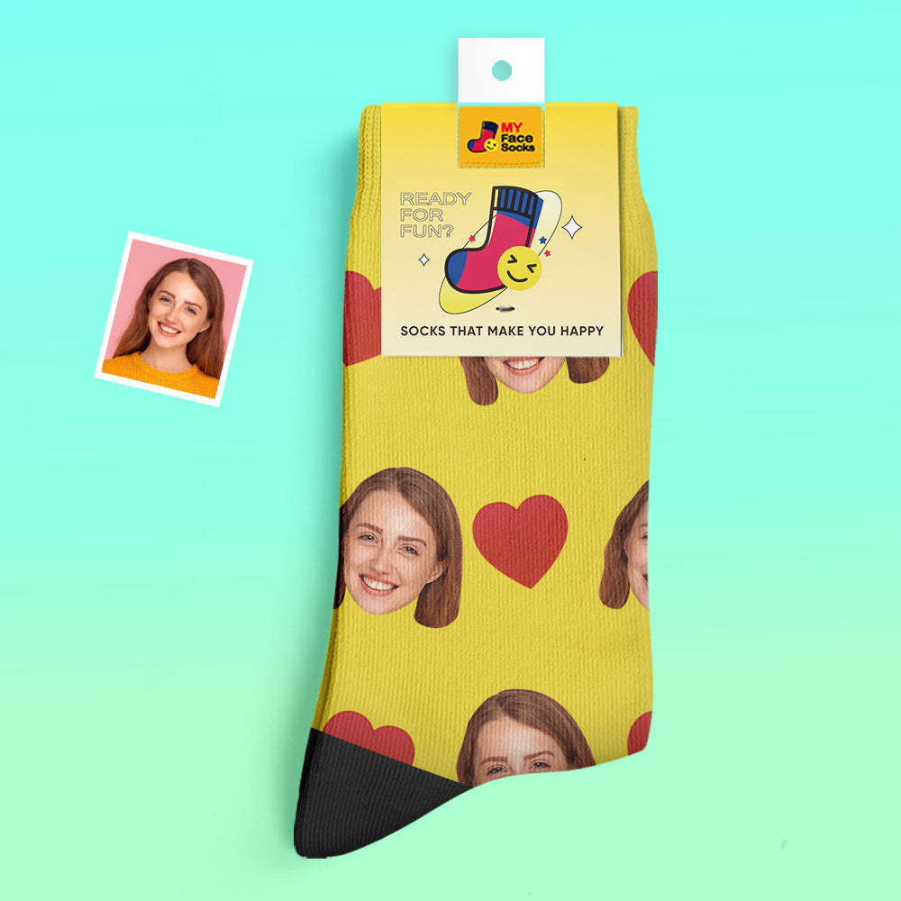 Benutzerdefinierte Dicke Socken Foto 3d Digital Gedruckte Socken Herbst Winter Warme Socken Liebe Herz - GesichtSocken