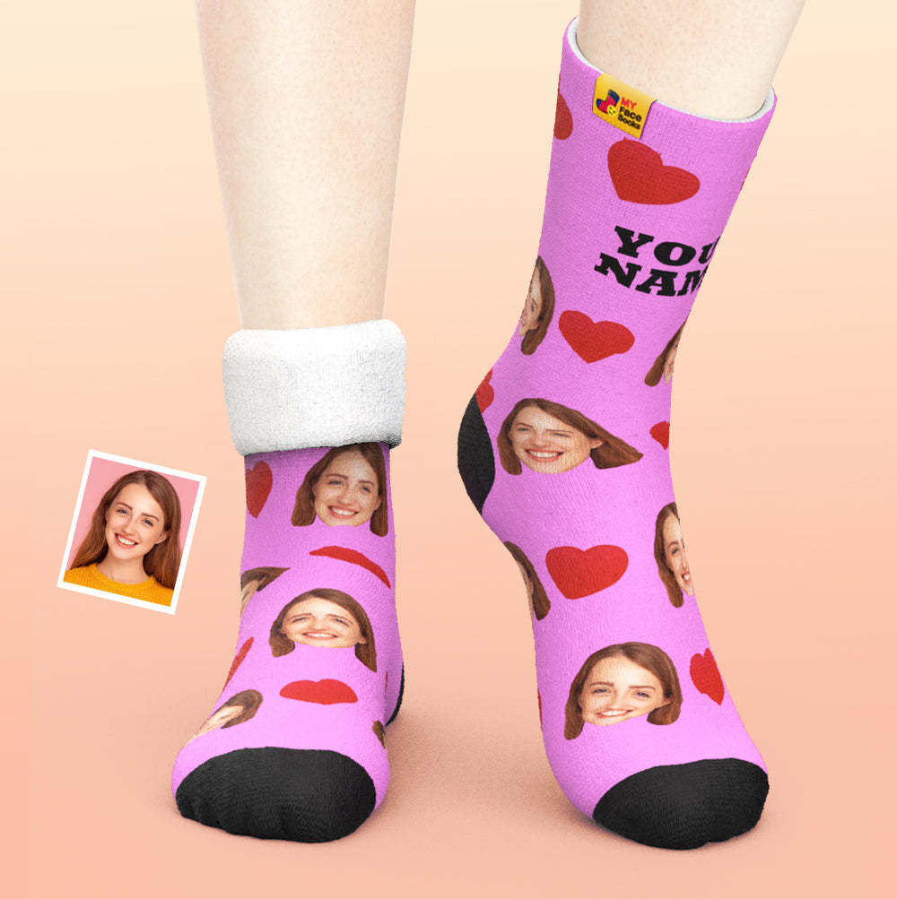 Benutzerdefinierte Dicke Socken Foto 3d Digital Gedruckte Socken Herbst Winter Warme Socken Liebe Herz - GesichtSocken