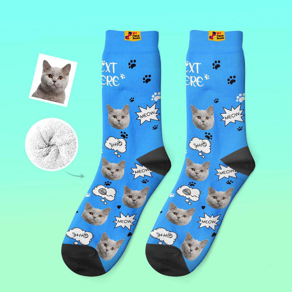 Benutzerdefinierte Dicke Socken Foto 3d Digital Gedruckte Socken Herbst Winter Warme Socken Katze Meow - GesichtSocken