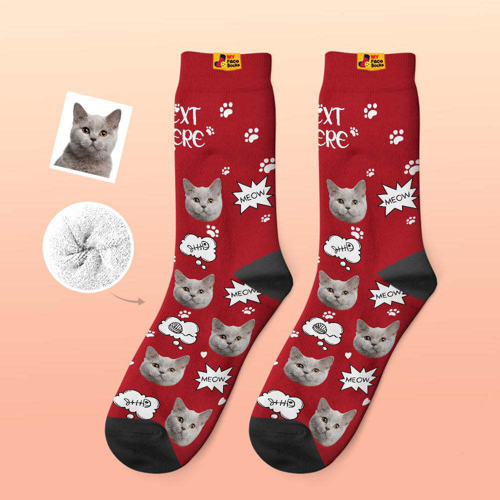 Benutzerdefinierte Dicke Socken Foto 3d Digital Gedruckte Socken Herbst Winter Warme Socken Katze Meow - GesichtSocken