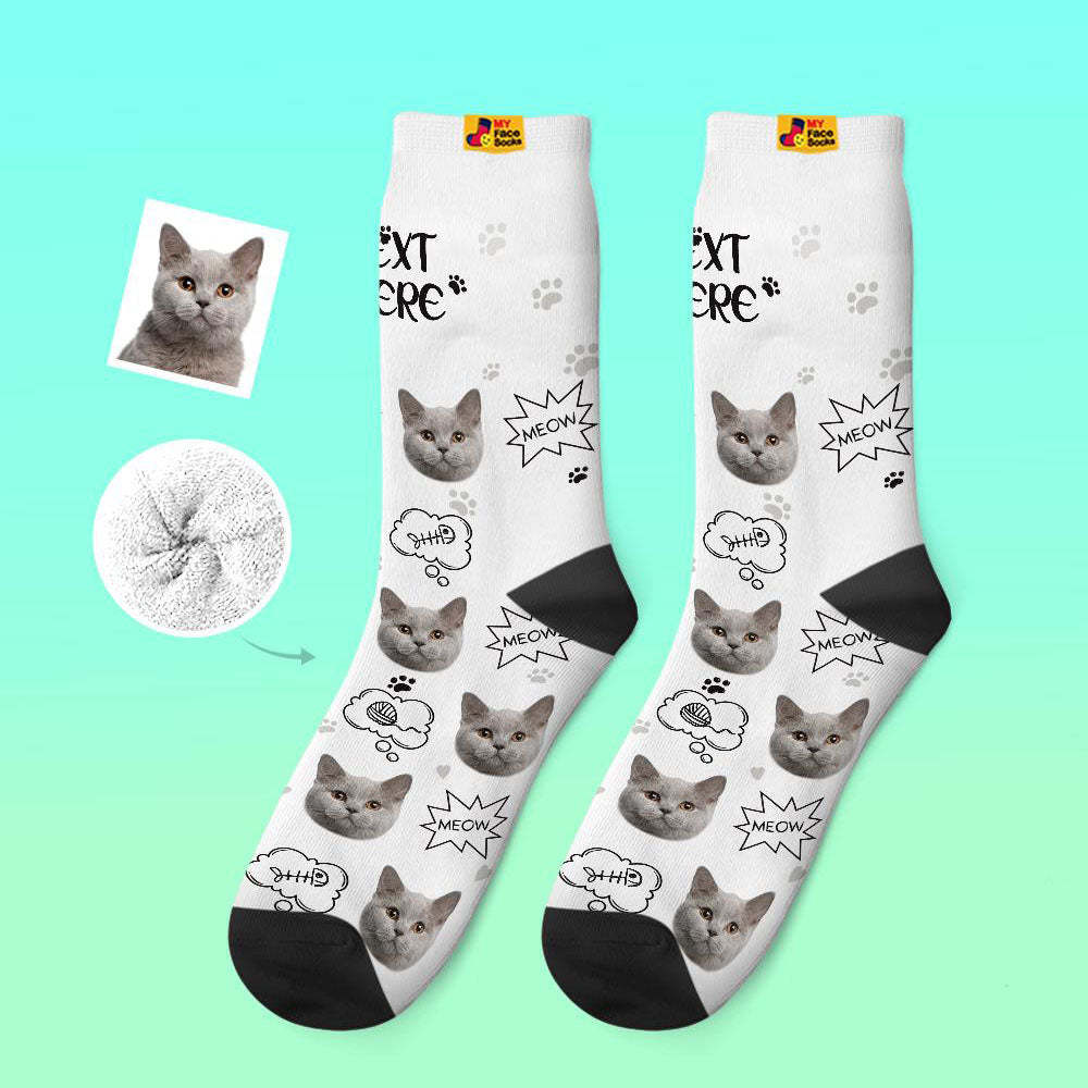 Benutzerdefinierte Dicke Socken Foto 3d Digital Gedruckte Socken Herbst Winter Warme Socken Katze Meow - GesichtSocken