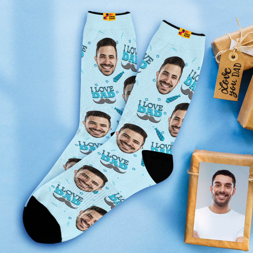 Geschenke zum Vatertag, Benutzerdefiniert Ich liebe Papa Socken Bilder und Namen hinzufügen