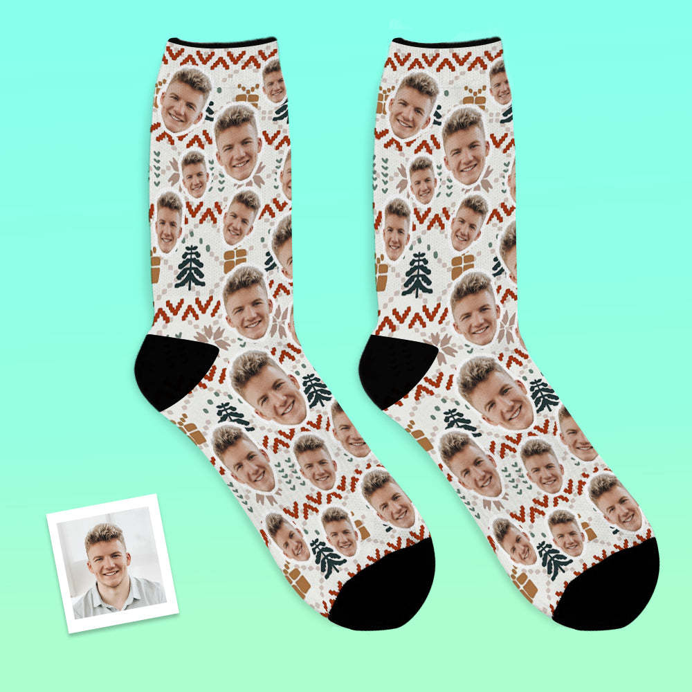 Benutzerdefinierte Gesichtssocken Fügen Sie Bilder Und Namen Hinzu Weihnachten Strickmuster Design Urlaub Atmungsaktive Weiche Socken - GesichtSocken