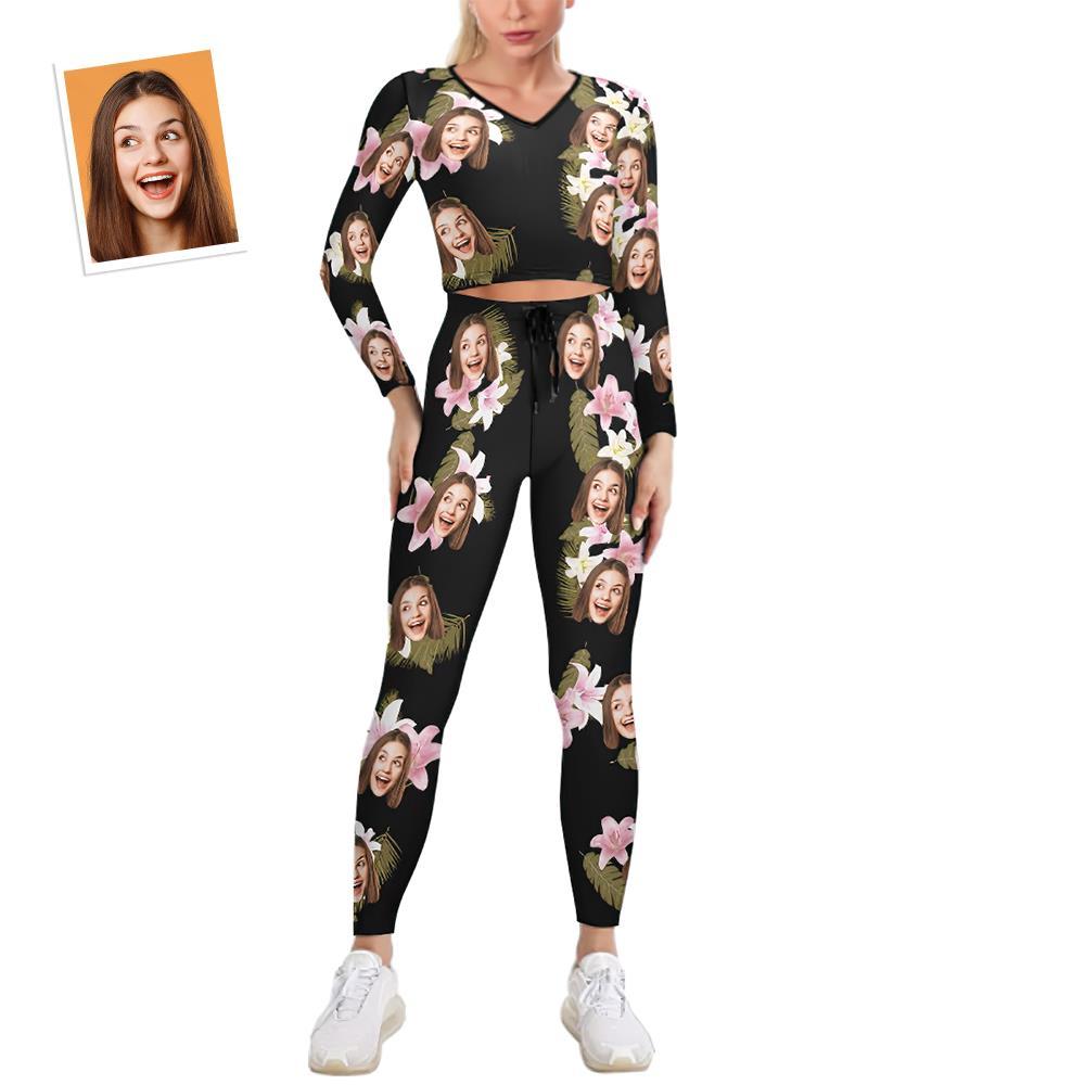 Custom Face Damen-sweatshirt Mit V-ausschnitt, Dehnbar, Lässig, Kostüm – Blumen - GesichtSocken