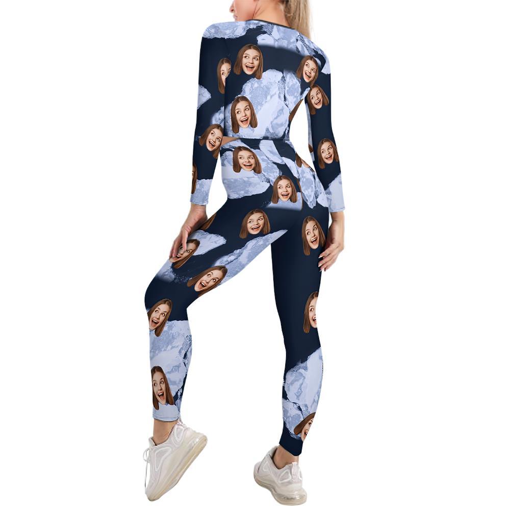 Custom Face Damen-sweatshirt-set Mit V-ausschnitt, Stretch, Lässiges Kostüm – Blaue Batik - GesichtSocken