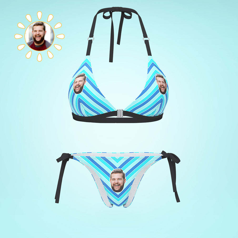 Custom Face Bikini Damen Sexy Back & Front Close Bademode Farbige Streifen Geschenk Für Sie - GesichtSocken