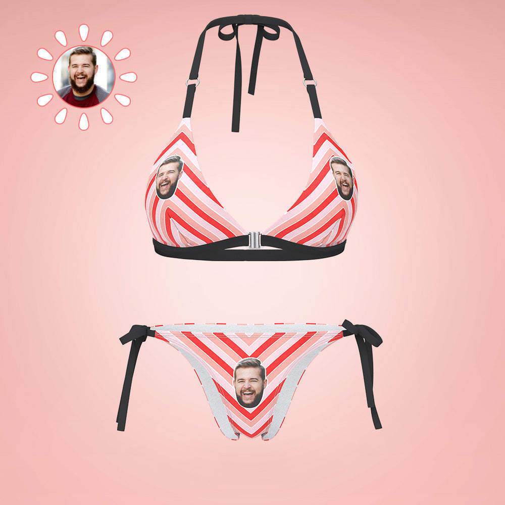 Custom Face Bikini Damen Sexy Back & Front Close Bademode Farbige Streifen Geschenk Für Sie - GesichtSocken