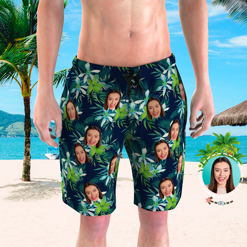 Herren Custom Face Beach Trunks Foto Shorts - Kokosnussbaum