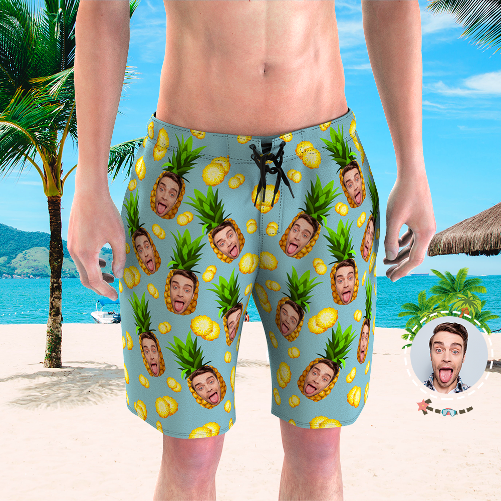 Herren Custom Face Beach Trunks Foto Shorts - Ananas