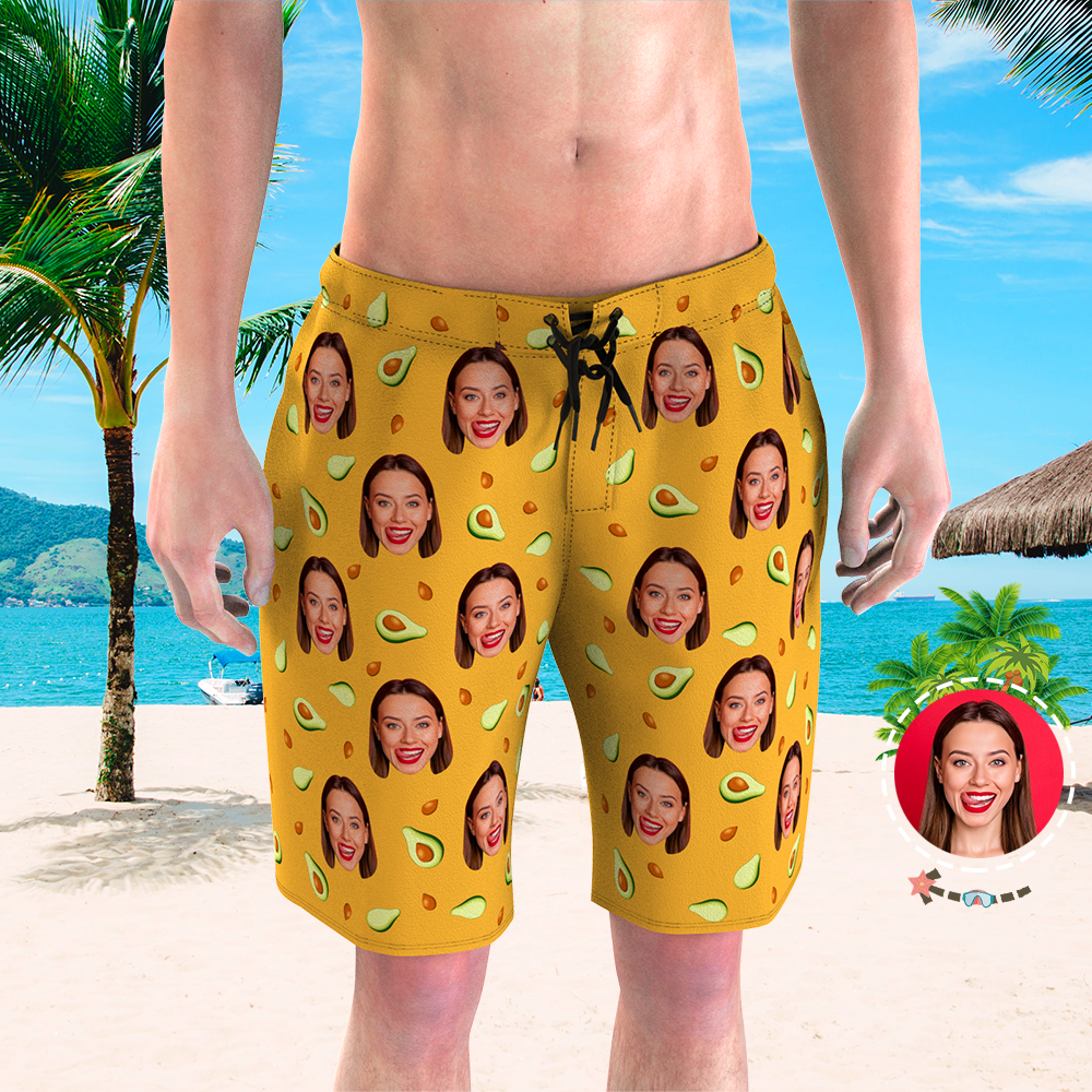 Herren Custom Face Beach Trunks Foto Shorts - Avocado