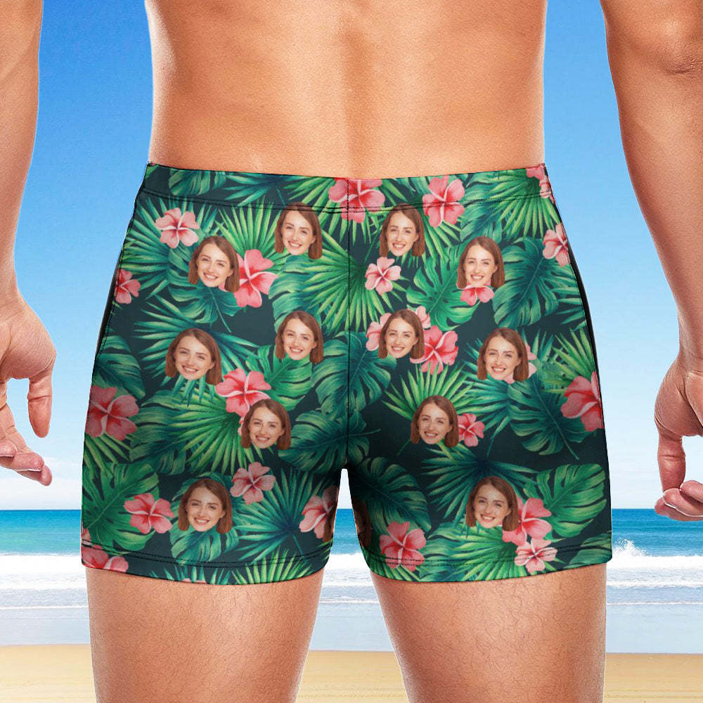 Maßgeschneiderte Herren-Badeboxershorts, Badehose mit hawaiianischem Gesicht, personalisierte Badehose - Blumen