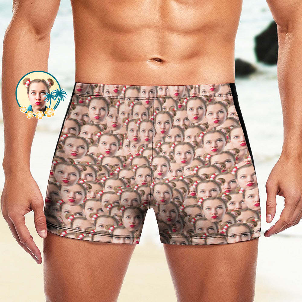 Maßgeschneiderte Herren-Badeboxershorts, Badehose mit hawaiianischem Gesicht, personalisierte Badehose - Gesicht Mash