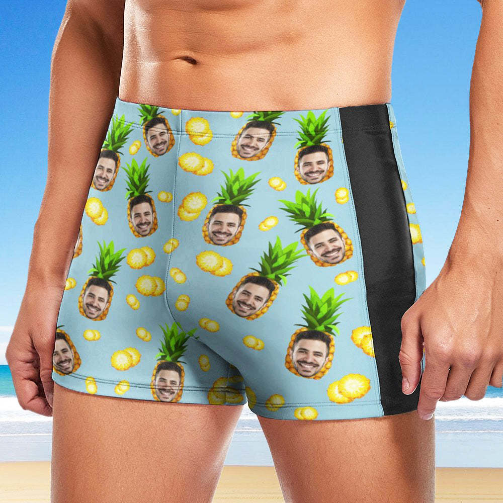 Maßgeschneiderte Herren-Badeboxershorts, Badehose mit hawaiianischem Gesicht, personalisierte Badehose - Ananas