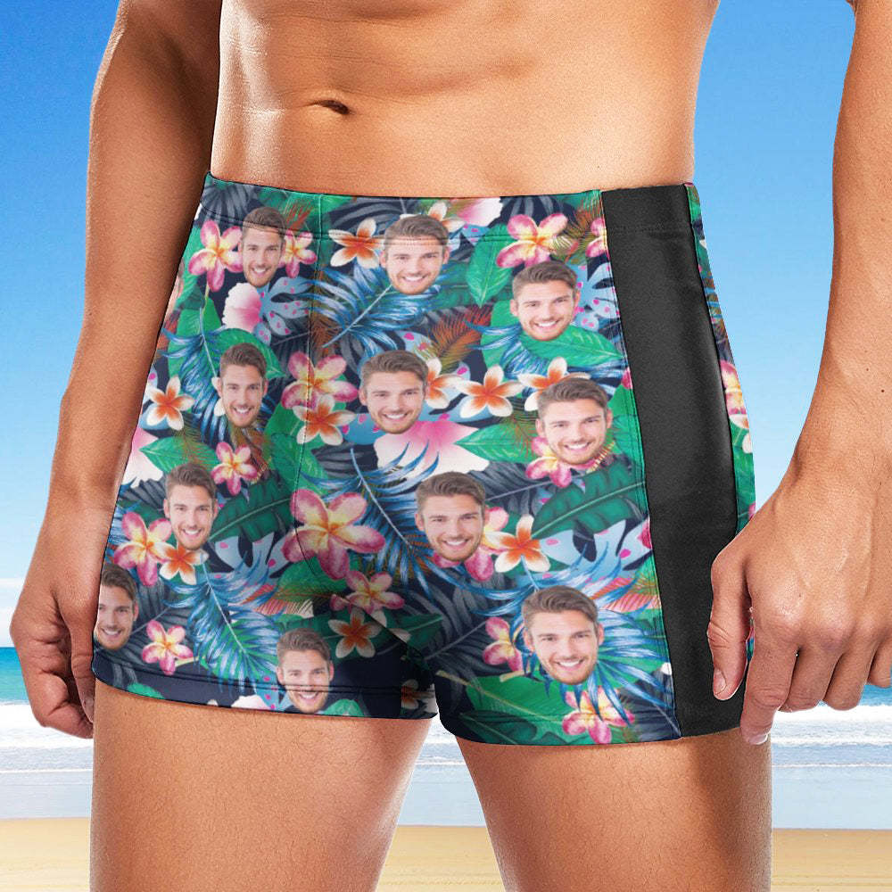 Maßgeschneiderte Herren-Badeboxershorts, Badehose mit hawaiianischem Gesicht, personalisierte Badehose - Farbenfrohe Blumen