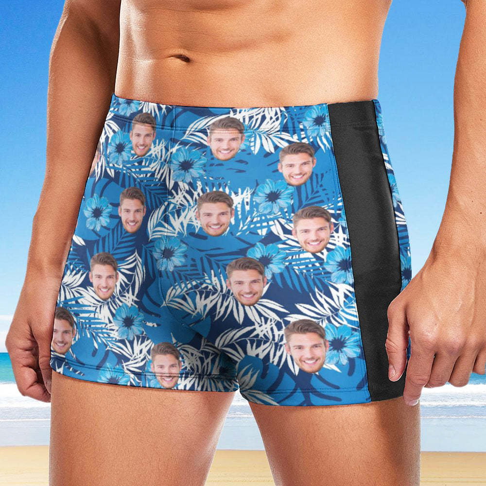 Maßgeschneiderte Herren-Badeboxershorts, Badehose mit hawaiianischem Gesicht, personalisierte Badehose - Blumen und Blätter