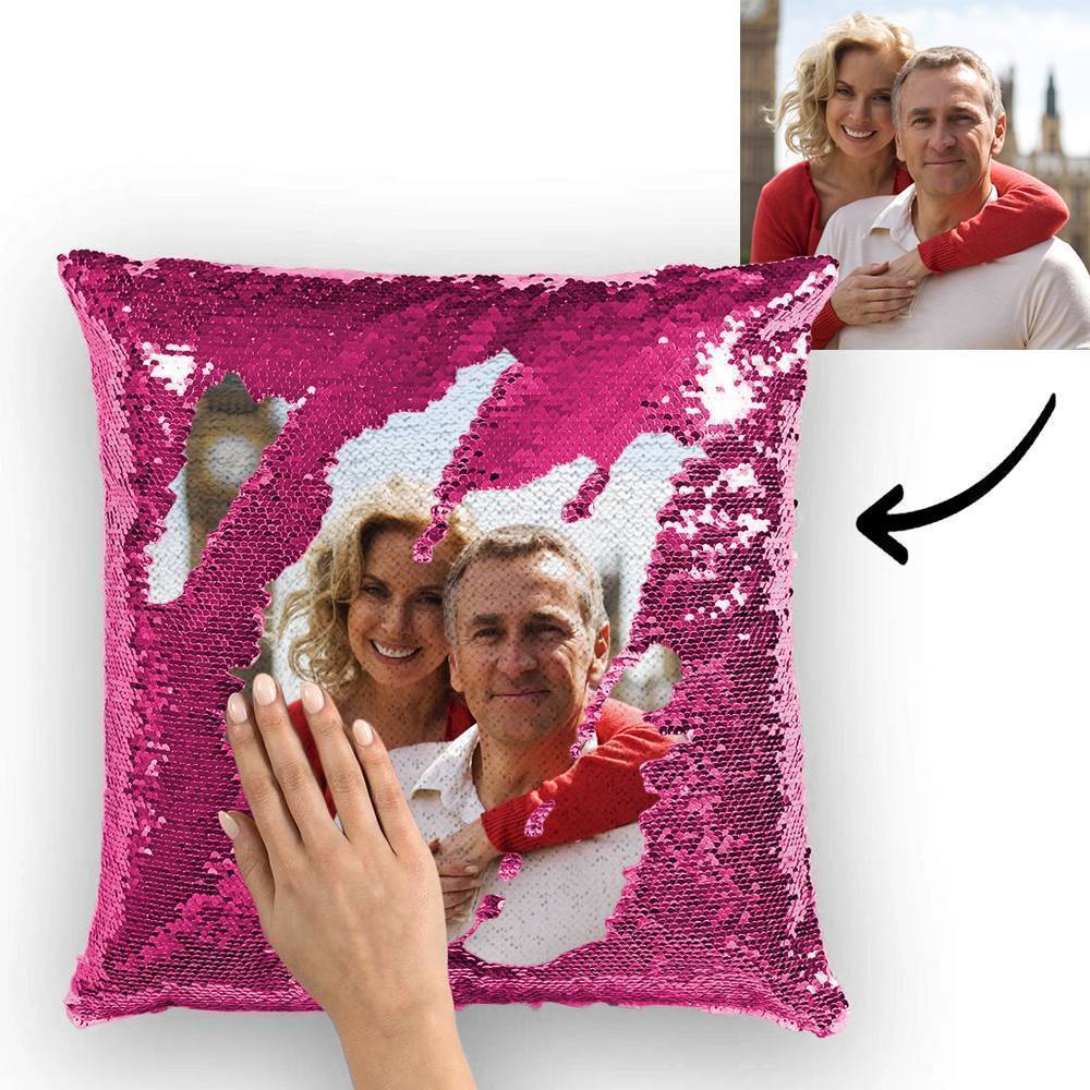 Kundenspezifisches Nettes Paar-foto-magisches Pailletten-kissen-mehrfarbenpailletten-kissen 15.75inch*15.75inch - GesichtSocken