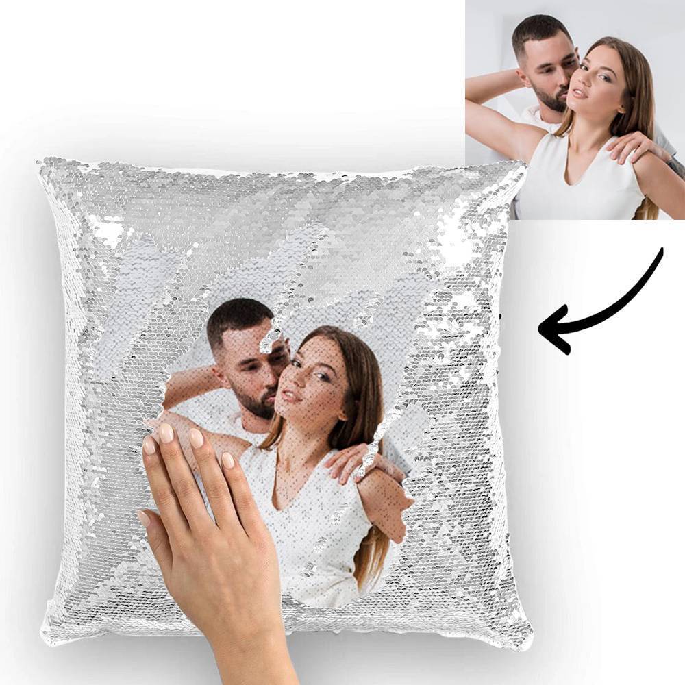 Kundenspezifisches Nettes Paar-foto-magisches Pailletten-kissen-mehrfarbenpailletten-kissen 15.75inch*15.75inch - GesichtSocken