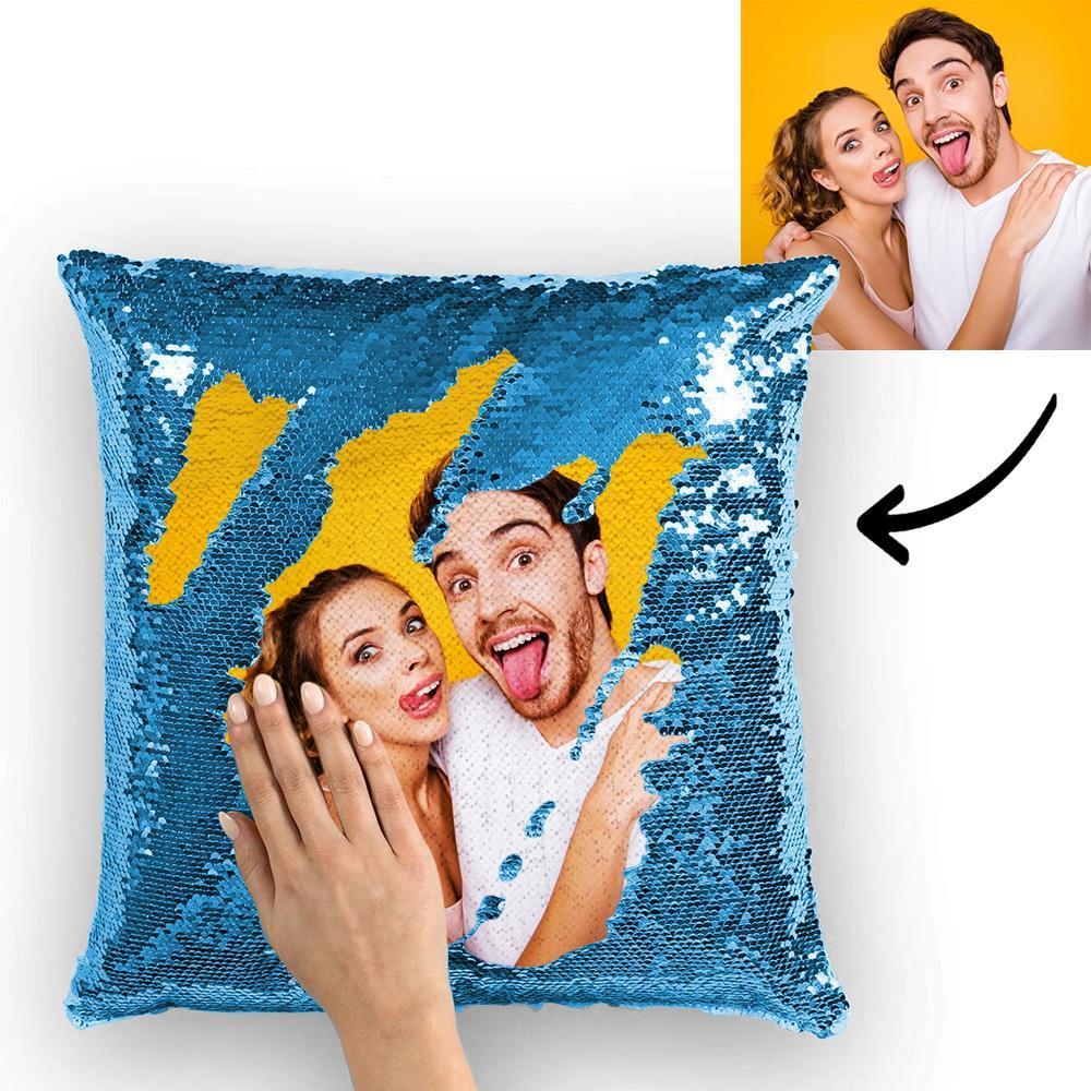 Kundenspezifisches Nettes Paar-foto-magisches Pailletten-kissen-mehrfarbenpailletten-kissen 15.75inch*15.75inch - GesichtSocken